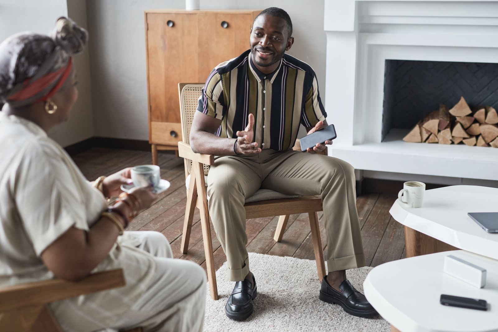 Two people having a calm and supportive conversation after an emotionally intense moment