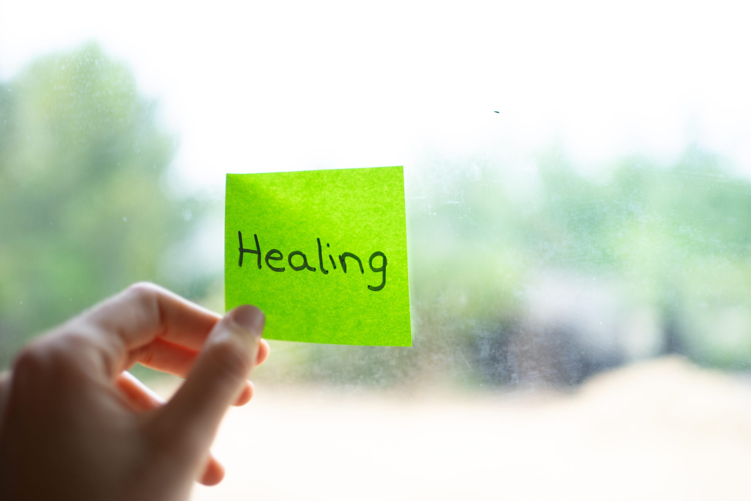 Acceptance Path Counseling A sticky note labeled Healing representing the first step in learning how to heal from trauma for professionals in Sterling Ridge