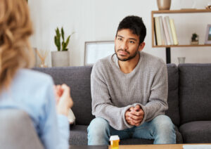 Anxiety treatment options discussed during a counseling session between a therapist and client