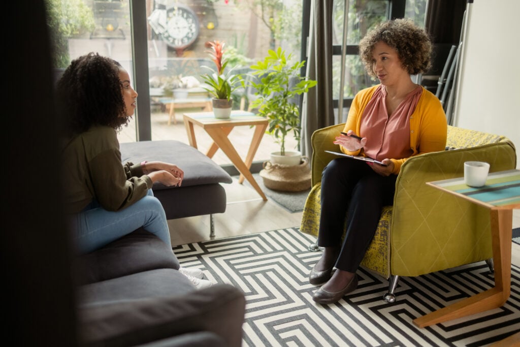 Can therapy help with anxiety counseling session between a therapist and client discussing emotional stress