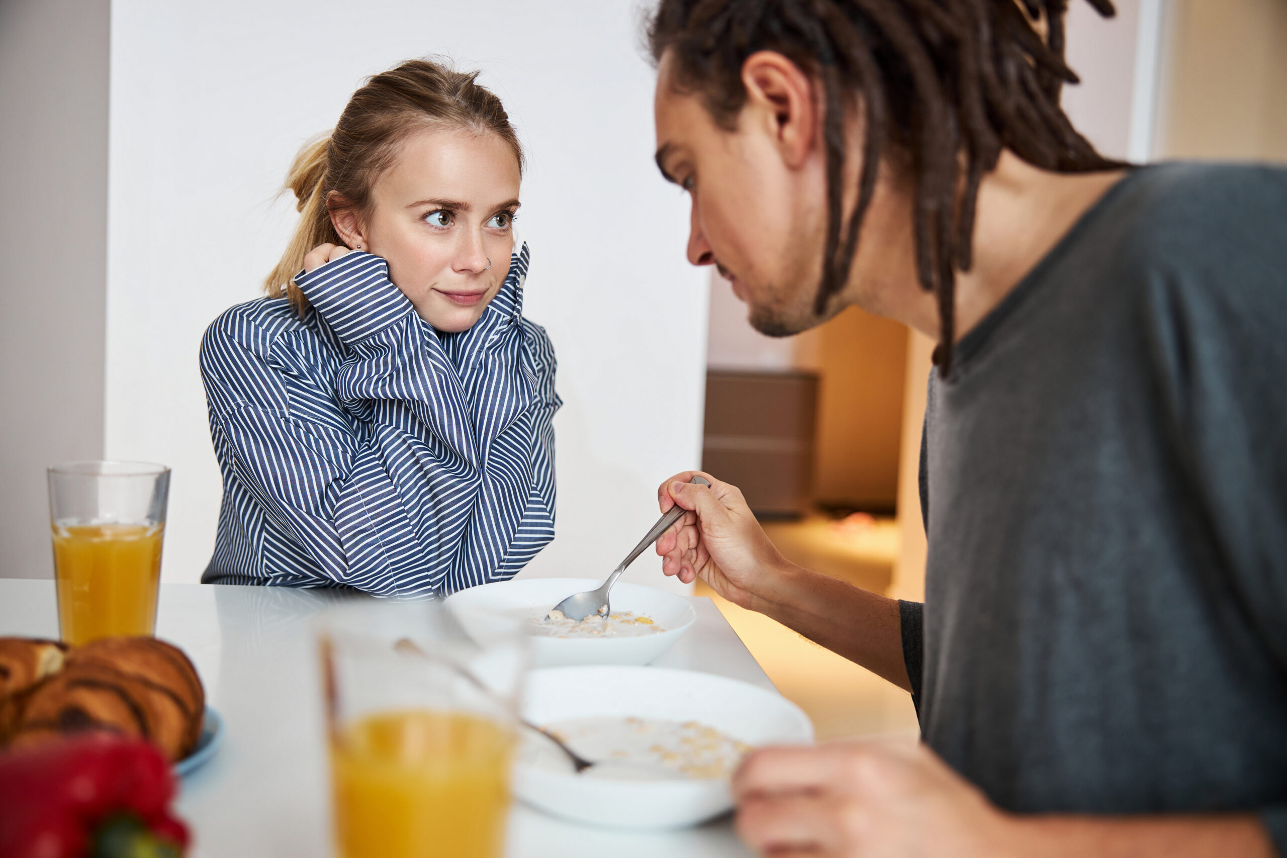 Beautiful couple in love having breakfast at home Acceptance Path Counseling Supportive steps in eating disorder recovery and rebuilding a healthy relationship with food