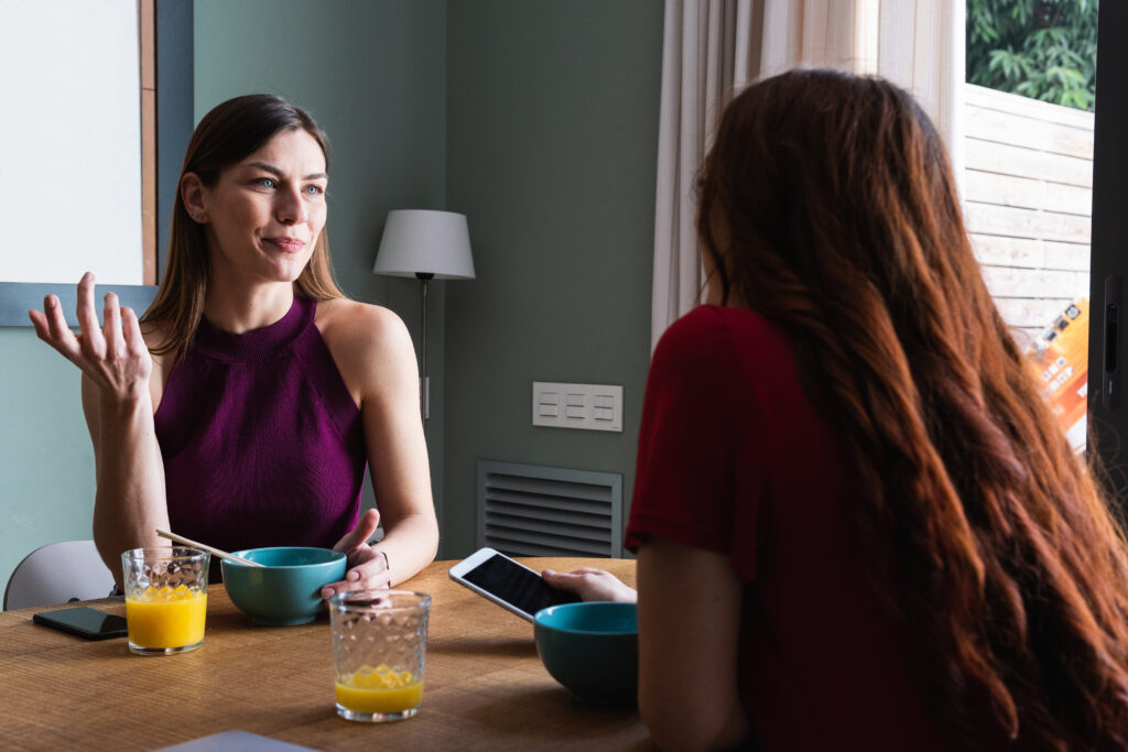 Calm and supportive conversation with someone about an eating disorder