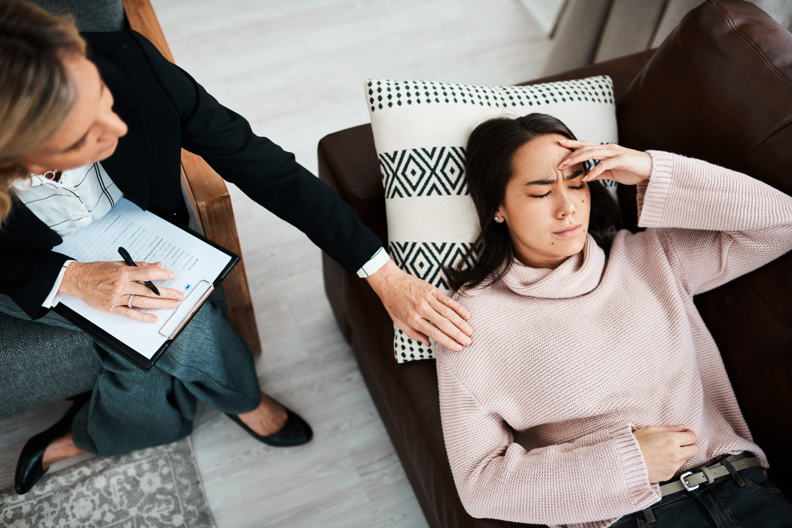 When depression strikes reach out Acceptance Path Counseling Mental health illustration representing anxiety and overthinking with emotional overwhelm