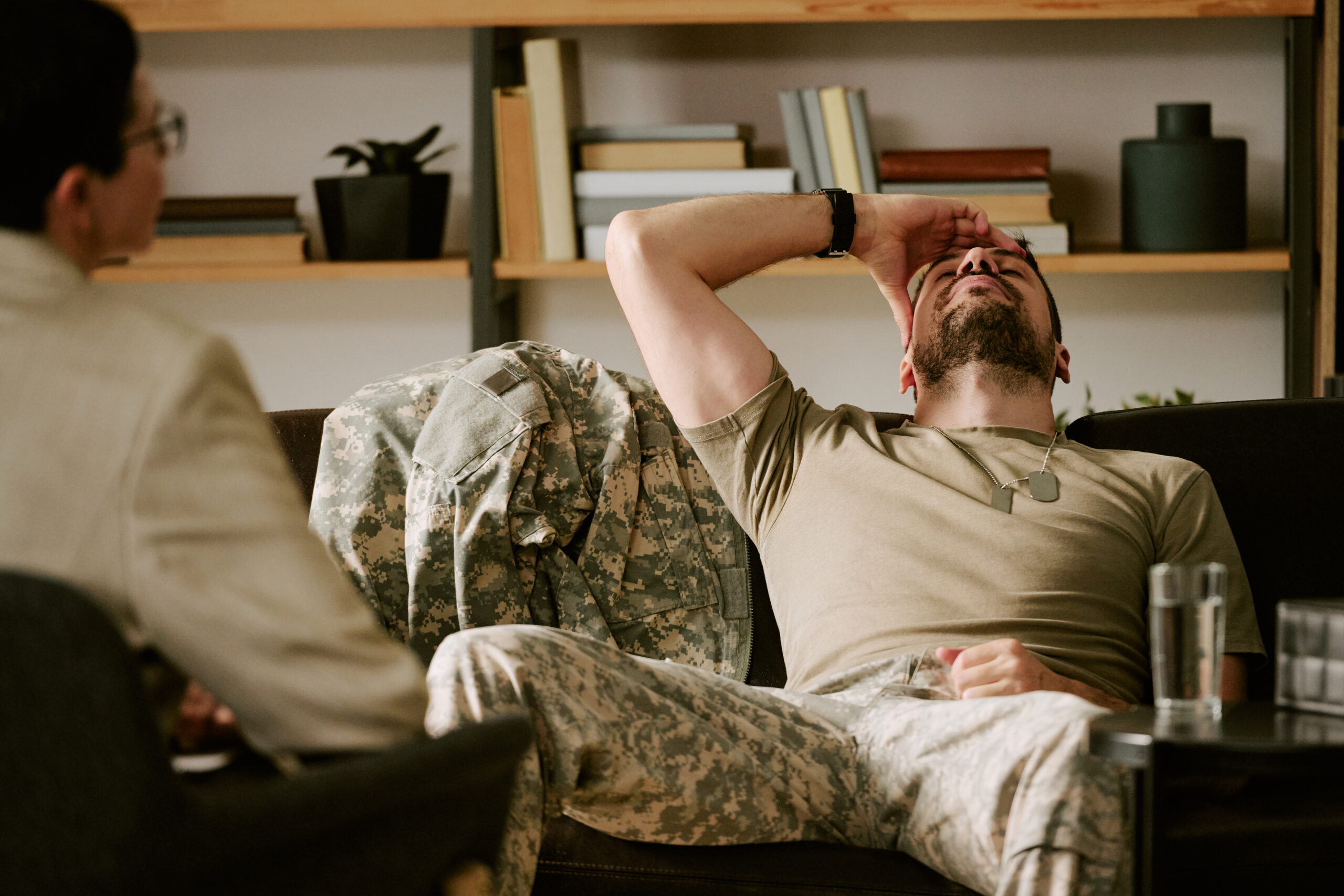 Person using grounding techniques to reconnect with the present after waking